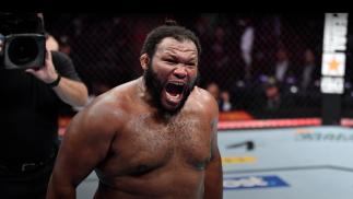 Chris Barnett reacts after his TKO victory over Gian Villante in their heavyweight fight during the UFC 268 event at Madison Square Garden on November 06, 2021 in New York City. (Photo by Jeff Bottari/Zuffa LLC)