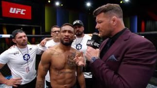 Joanderson Brito talks with Michael Bisping in the Octagon after his win at UFC Fight Night: Font vs Vera