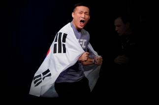 Chan Sung Jung of South Korea walks on stage during the UFC fight night weigh-in at Sajik Arena on December 20, 2019 in Busan, South Korea. (Photo by Jeff Bottari/Zuffa LLC)