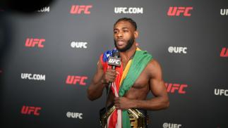 UFC Bantaweight Champion Aljamain Sterling Reacts With UFC.com Following His Five Round Split Decision Victory Over Petr Yan Of Russia At UFC 273: Volkanovski vs The Korean Zombie