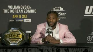 Aljamain Sterling talks with the press after UFC 273