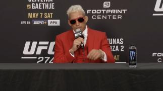 Charles Oliveira talks to the media at the UFC 274 Post-Fight Press Conference.