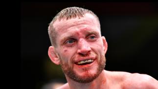 Davey Grant of England reacts after his bantamweight fight against Adrian Yanez during the UFC Fight Night event at UFC APEX on November 20, 2021 in Las Vegas, Nevada. (Photo by Chris Unger/Zuffa LLC)