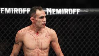 Tony Ferguson eyes his opponent in the octagon in their lightweight bout during the UFC 229 event inside T-Mobile Arena on October 6, 2018 in Las Vegas, Nevada. (Photo by Josh Hedges/Zuffa LLC)