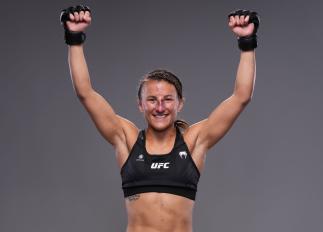 Sam Hughes poses for a portrait after her victory during the UFC Fight Night event at UFC APEX on April 16, 2022 in Las Vegas, Nevada. (Photo by Mike Roach/Zuffa LLC)