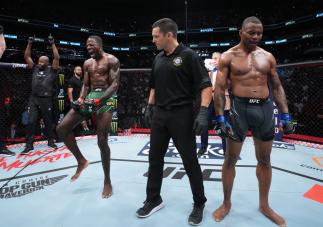 Randy Brown of Jamaica reacts after his split-decision victory over Khaos Williams in a welterweight fight during the UFC 274 event at Footprint Center on May 07, 2022 in Phoenix, Arizona. (Photo by Chris Unger/Zuffa LLC)