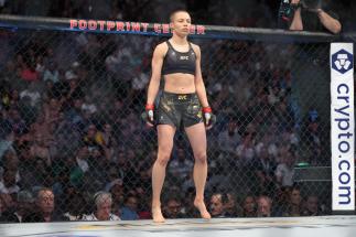 Rose Namajunas prepares to fight Carla Esparza in the UFC strawweight championship fight during the UFC 274 event at Footprint Center on May 07, 2022 in Phoenix, Arizona. (Photo by Jeff Bottari/Zuffa LLC)