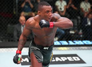 Jailton Almeida of Brazil reacts after his submission victory over Parker Porter in a heavyweight bout during the UFC Fight Night event at UFC APEX on May 21, 2022 in Las Vegas, Nevada. (Photo by Chris Unger/Zuffa LLC)