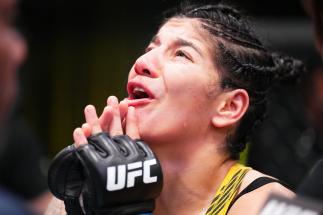 Ketlen Vieira of Brazil celebrates her victory at UFC Fight Night: Holm vs Vieira, May 21, 2022 (Photo by Chris Unger/Zuffa LLC)