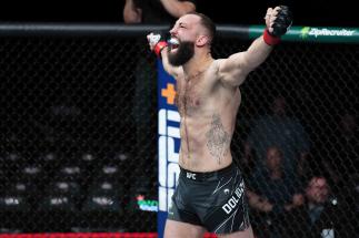 Roman Dolidze of Georgia reacts after defeating Kyle Daukaus in a middleweight fight during the UFC Fight Night event