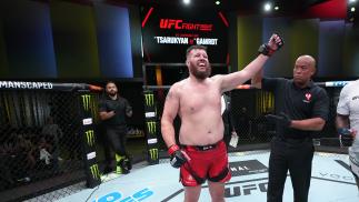 Josh Parisian reacts after his victory over Alan Baudot of France in a heavyweight fight during the UFC Fight Night event at UFC APEX on June 25, 2022 in Las Vegas, Nevada. (Photo by Jeff Bottari/Zuffa LLC)