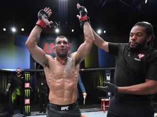 Rodolfo Vieira of Brazil reacts after his victory over Dustin Stoltzfus in their middleweight bout during the UFC Fight Night event at UFC APEX on July 17, 2021 in Las Vegas, Nevada. (Photo by Jeff Bottari/Zuffa LLC)