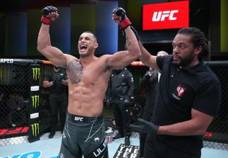 Carlos Ulberg of New Zealand reacts after his victory over Tafon Nchukwi of Cameroon in a light heavyweight fight during the UFC Fight Night event at UFC APEX on June 25, 2022 in Las Vegas, Nevada. (Photo by Jeff Bottari/Zuffa LLC)