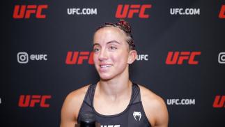 Maycee Barber reacts with UFC.com after her victory against Jessica Eye at UFC 276: Adesanya vs Cannonier