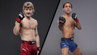 Both Paddy Pimblett and Jordan Leavitt pose for images after victories. (Photos by Mike Roach/ Zuffa LLC)