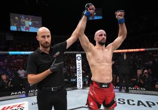 Volkan Oezdemir of Switzerland reacts after his victory over Paul Craig of Scotland in a light heavyweight fight during the UFC Fight Night event at O2 Arena