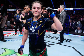 Alexa Grasso of Mexico reacts to her win during the UFC 285 event at T-Mobile Arena on March 04, 2023 in Las Vegas, Nevada. (Photo by Jeff Bottari/Zuffa LLC)