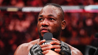Manel Kape of Angola reacts after a knockout victory against Bruno Silva of Brazil in a flyweight fight during the UFC Fight Night event at Amalie Arena on December 14, 2024 in Tampa, Florida. (Photo by Chris Unger/Zuffa LLC)