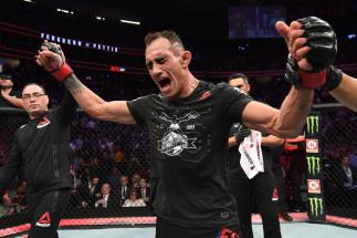 LAS VEGAS, NV - OCTOBER 06: Tony Ferguson celebrates his victory in the octagon in his lightweight bout during the UFC 229 event inside T-Mobile Arena on October 6, 2018 in Las Vegas, Nevada. (Photo by Josh Hedges/Zuffa LLC/Zuffa LLC)