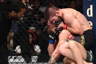 LAS VEGAS, NV - OCTOBER 06: Khabib Nurmagomedov of Russia submits Conor McGregor of Ireland in their UFC lightweight championship bout during the UFC 229 event inside T-Mobile Arena on October 6, 2018 in Las Vegas, Nevada. (Photo by Josh Hedges/Zuffa LLC