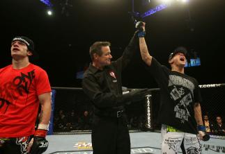 UFC 125: Dustin Poirier celebrates his victory.
