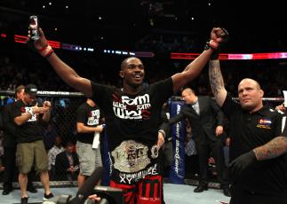Jon Jones celebrates his win