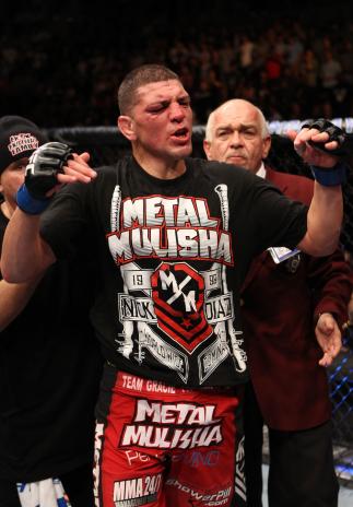 Nick Diaz celebrates his win