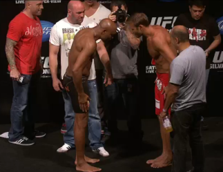 Anderson Silva and Stephan Bonnar bow respectfully at the UFC 153 weigh-in's in Brazil