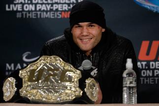 LAS VEGAS, NEVADA - DECEMBER 6: UFC welterweight champion Robbie Lawler smiles while speaking to the media during the UFC 181 post fight press conference inside the Mandalay Bay Events Center on December 6, 2014 in Las Vegas, Nevada. (Photo by Jeff Botta