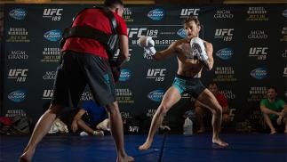 Conor McGregor holds an open training session for fans and media at MGM Grand Hotel & Casino on July 8, 2015 in Las Vegas Nevada. (Photo by Brandon Magnus/Zuffa LLC