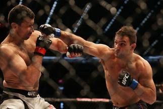 MELBOURNE, AUSTRALIA - NOVEMBER 15: Gian Villante of the United States (R) punches Anthony Perosh of Australia in their light heavyweight bout during the UFC 193 event at Etihad Stadium on November 15, 2015 in Melbourne, Australia. (Photo by Quinn Roone