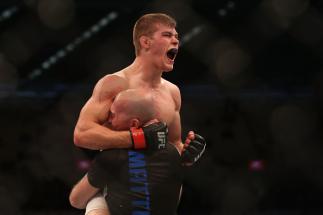 MELBOURNE, AUSTRALIA - NOVEMBER 15: Jake Matthews of Australia celebrates victory over Akbar Arreola of Mexico in their lightweight bout during the UFC 193 event at Etihad Stadium on November 15, 2015 in Melbourne, Australia. (Photo by Quinn Rooney/Gett