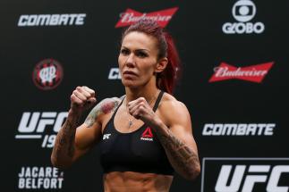 CURITIBA, BRAZIL - MAY 13: Cris Cyborg Justino of Brazil weighs in during the UFC 198 weigh-in at Arena da Baixada stadium on May 13, 2016 in Curitiba, Brazil. (Photo by Buda Mendes/Getty Images)
