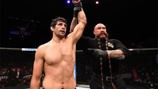 INGLEWOOD, CA - JUNE 04: Beneil Dariush of Iran celebrates after his first round knock out of James Vick in their lightweight bout during the UFC 199 event at The Forum on June 4, 2016 in Inglewood, California. (Photo by Josh Hedges/Zuffa LLC/Zuffa LLC