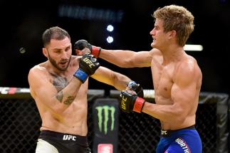 LAS VEGAS, NV - JULY 09: (R-L) Sage Northcutt punches Enrique Marin of Spain in their lightweight bout during the UFC 200 event on July 9, 2016 at T-Mobile Arena in Las Vegas, Nevada. (Photo by Harry How/Zuffa LLC/Zuffa LLC via Getty Images)