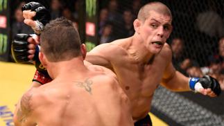 JULY 09: (R-L) Joe Lauzon punches Diego Sanchez in their lightweight bout during the UFC 200 event on July 9, 2016 at T-Mobile Arena in Las Vegas, Nevada. (Photo by Josh Hedges/Zuffa LLC/Zuffa LLC via Getty Images)