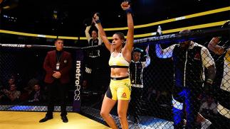 JULY 09: Amanda Nunes of Brazil prepares to face Miesha Tate in their UFC women's bantamweight championship bout during the UFC 200 event on July 9, 2016 at T-Mobile Arena in Las Vegas, Nevada. (Photo by Josh Hedges/Zuffa LLC/Zuffa LLC via Getty Images)