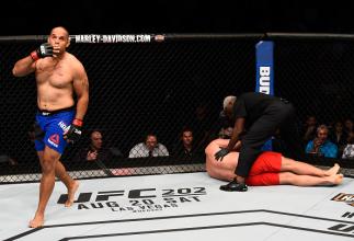 ATLANTA, GA - JULY 30: (L-R) Anthony Hamilton celebrates his knockout victory over Damian Grabowski in their heavyweight bout during the UFC 201 event on July 30, 2016 at Philips Arena in Atlanta, Georgia. (Photo by Jeff Bottari/Zuffa LLC/Zuffa LLC via G