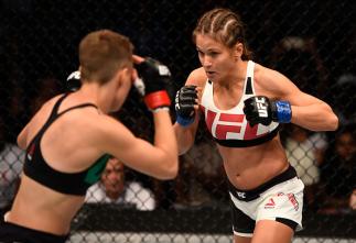 ATLANTA, GA - JULY 30: (R-L) Karolina Kowalkiewicz circles Rose Namajunas in their women's strawweight bout during the UFC 201 event on July 30, 2016 at Philips Arena in Atlanta, Georgia. (Photo by Jeff Bottari/Zuffa LLC/Zuffa LLC via Getty Images)