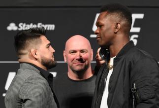 Opponents Kelvin Gastelum and Israel Adesanya face off during the UFC 236 Press Conference - HERO