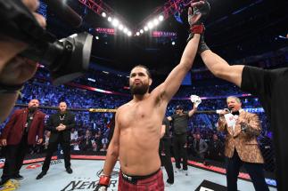 Jorge Masvidal celebrates his win over Ben Askren in their welterweight fight during the UFC 239