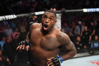 Walt Harris reacts after defeating Aleksei Oleinik of Russia in their heavyweight bout during the UFC Fight Night