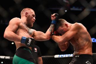 LAS VEGAS, NV - AUGUST 20: Conor McGregor of Ireland fights Nate Diaz in their welterweight bout during the UFC 202 event at T-Mobile Arena on August 20, 2016 in Las Vegas, Nevada. (Photo by Jeff Bottari/Zuffa LLC/Zuffa LLC via Getty Images)