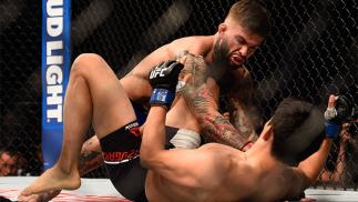 AUGUST 20: Cody Garbrandt fights Takeya Mizugaki of Japan in their bantamweight bout during the UFC 202 event at T-Mobile Arena on August 20, 2016 in Las Vegas, Nevada. (Photo by Jeff Bottari/Zuffa LLC/Zuffa LLC via Getty Images)