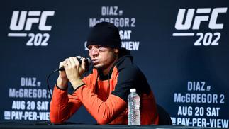 LAS VEGAS, NV - AUGUST 20:  Nate Diaz speaks to the media during the UFC 202 news conference at T-Mobile Arena on August 20, 2016 in Las Vegas, Nevada. (Photo by Jeff Bottari/Zuffa LLC/Zuffa LLC via Getty Images)