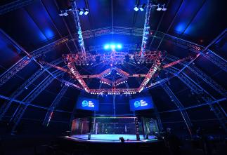 A general view of the Octagon during the UFC Fight Night event inside Flash Forum on UFC Fight Island on October 04, 2020 in Abu Dhabi, United Arab Emirates. (Photo by Josh Hedges/Zuffa LLC)