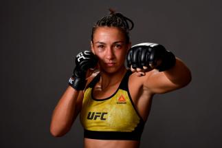 MINNEAPOLIS, MN - JUNE 29: Amanda Ribas of Brazil poses for a post fight portrait backstage during the UFC Fight Night