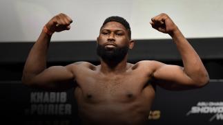Curtis Blaydes poses on the scale during the UFC 242 weigh-in at The Arena on September 6, 2019 in Abu Dhabi, United Arab Emirates. (Photo by Jeff Bottari/Zuffa LLC)