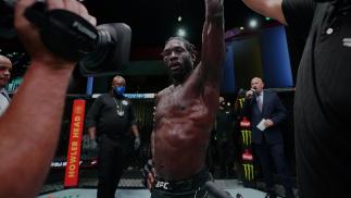 Jared Cannonier reacts after his five-round unanimous decision victory over Kelvin Gastelum at UFC Fight Night: Cannonier vs Gastelum on August 21, 2021 in Las Vegas, Nevada (Photo by Chris Unger/Zuffa LLC)