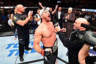 CLEVELAND, OH - SEPTEMBER 10: UFC heavyweight champion Stipe Miocic celebrates after defeating Alistair Overeem of The Netherlands in their UFC heavyweight championship bout during the UFC 203 event at Quicken Loans Arena on September 10, 2016 in Clevela
